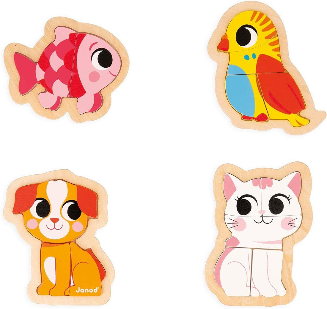 4 puzles evolutivos de madera animales de compañia - Janod J07115