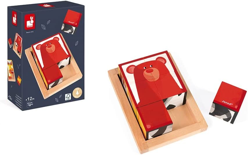 Juego de 6 cubos de madera con animales del bosque - Janod J08200