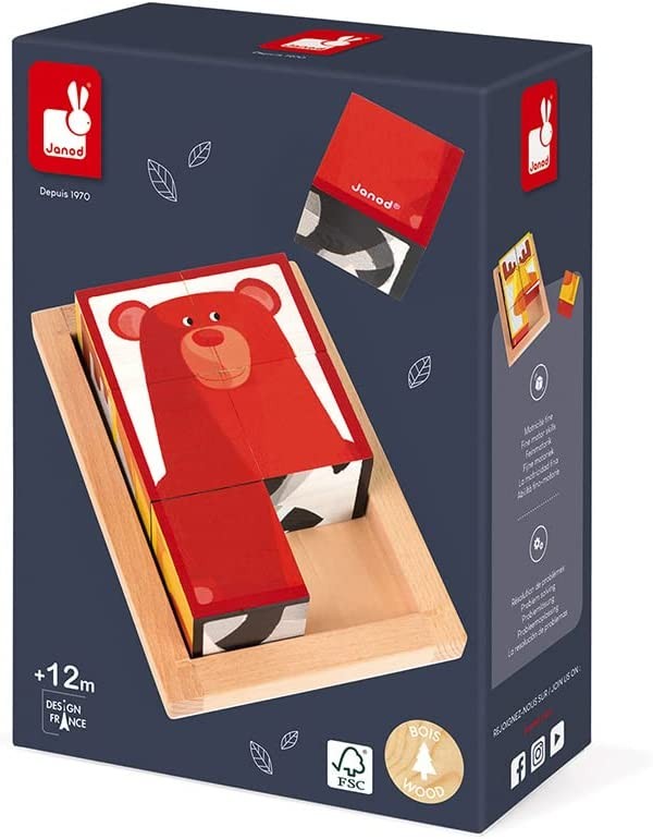 Juego de 6 cubos de madera con animales del bosque - Janod J08200