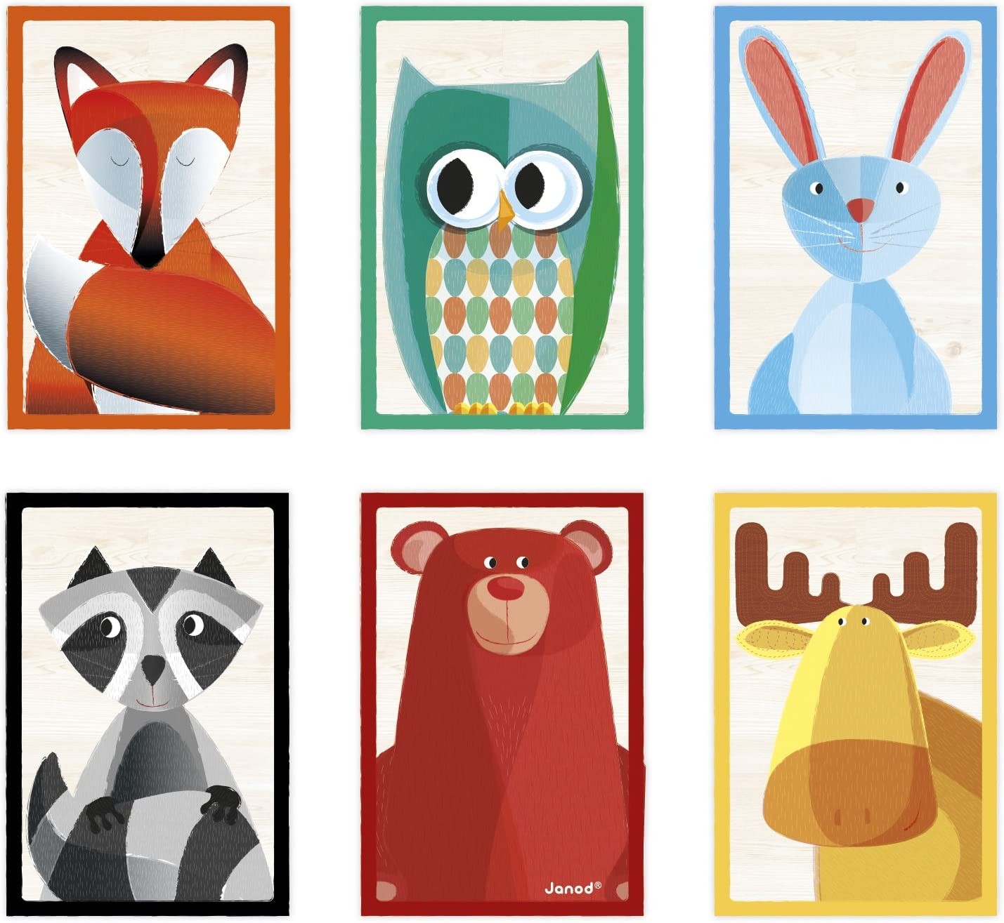 Juego de 6 cubos de madera con animales del bosque - Janod J08200