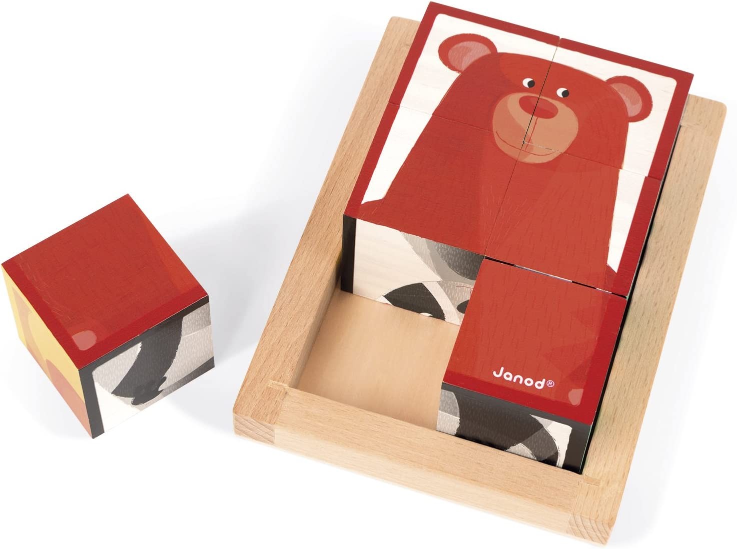 Juego de 6 cubos de madera con animales del bosque - Janod J08200