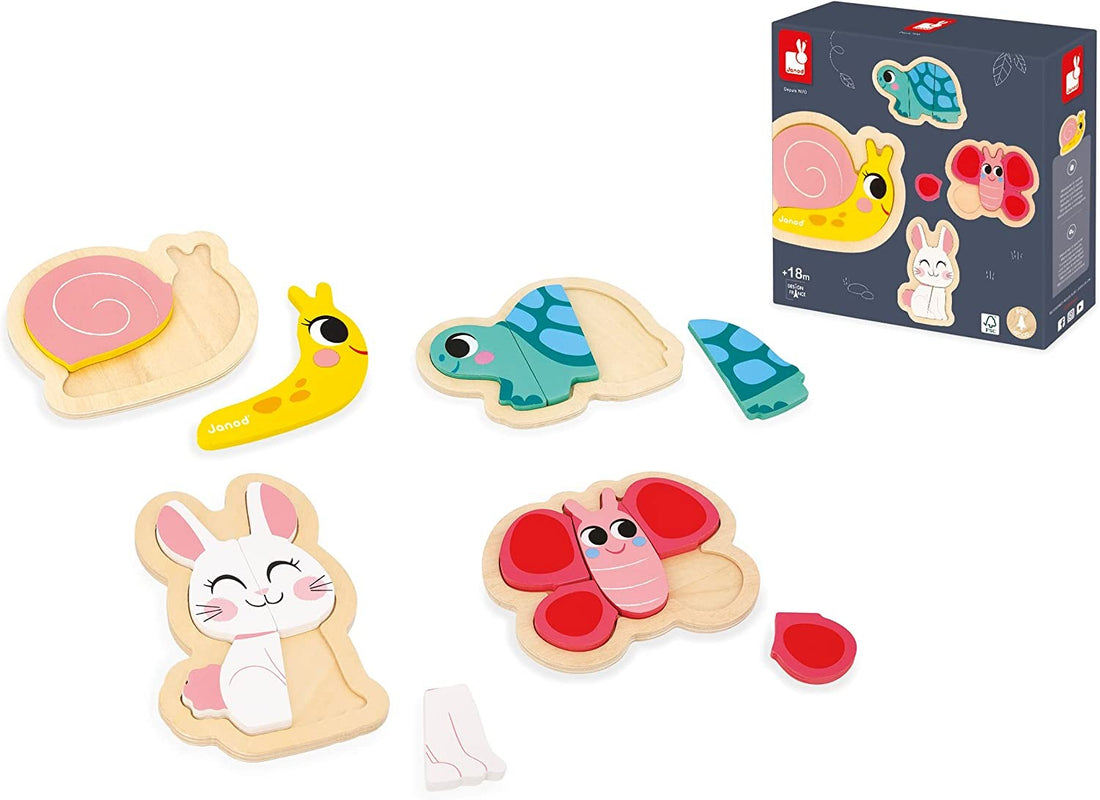 4 Puzzles evolutivos de madera Jardín - Janod J07116