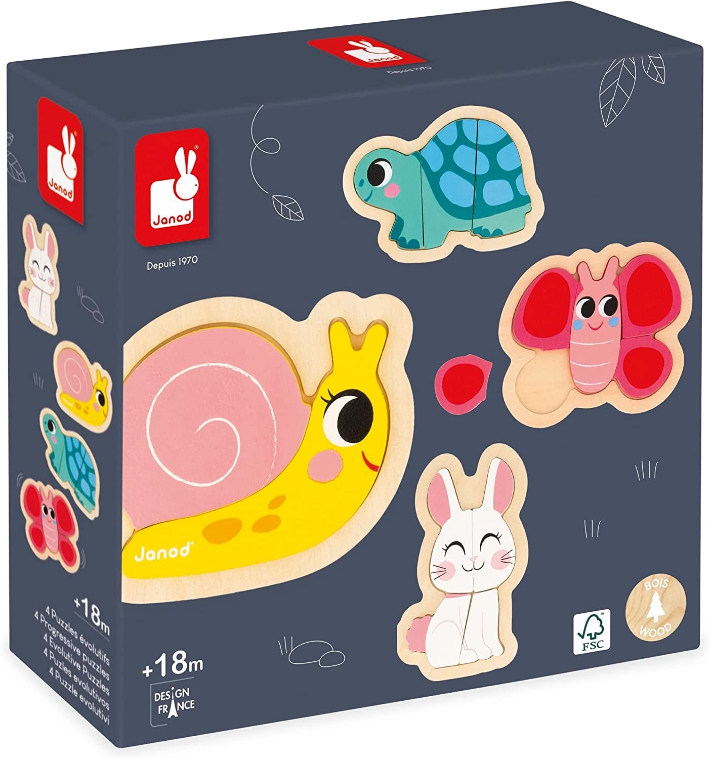 4 Wooden Garden Puzzles - Janod J07116