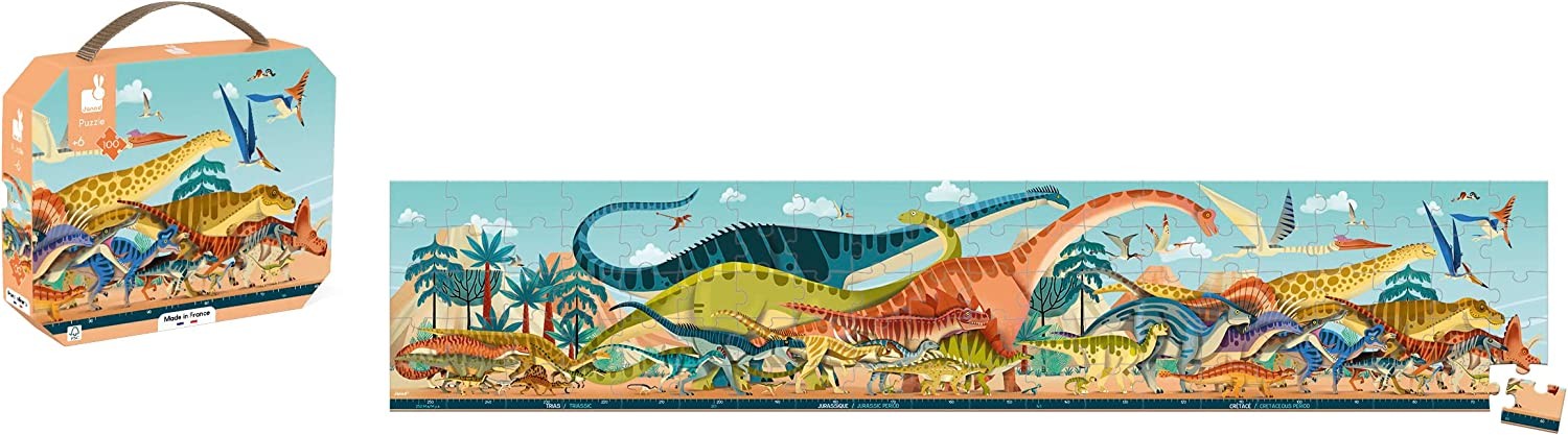 Aventura prehistórica con el puzle panorámico dino 100 piezas - janod j05831