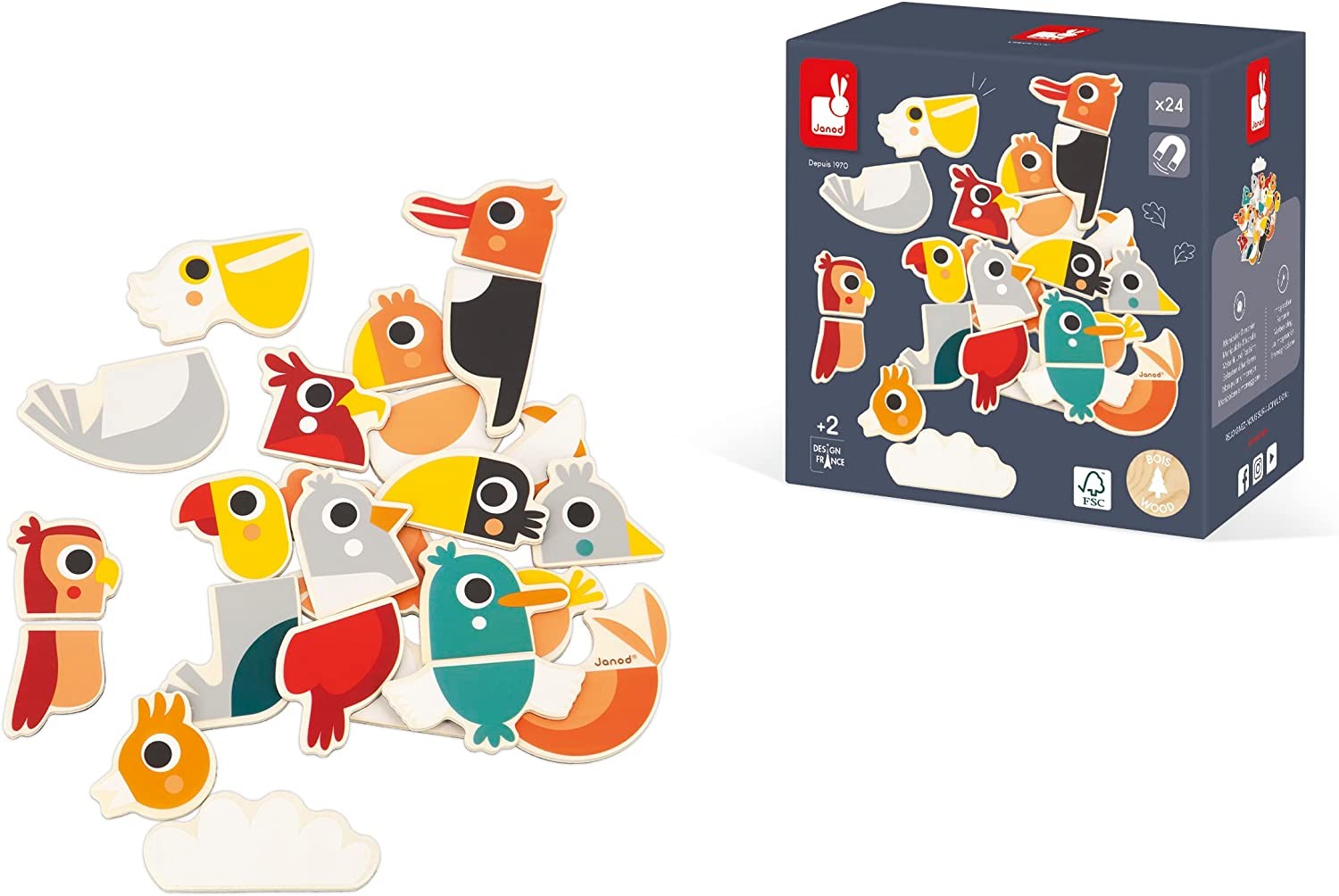 Imanes Mix and Match de aves 24 piezas - Janod J09643