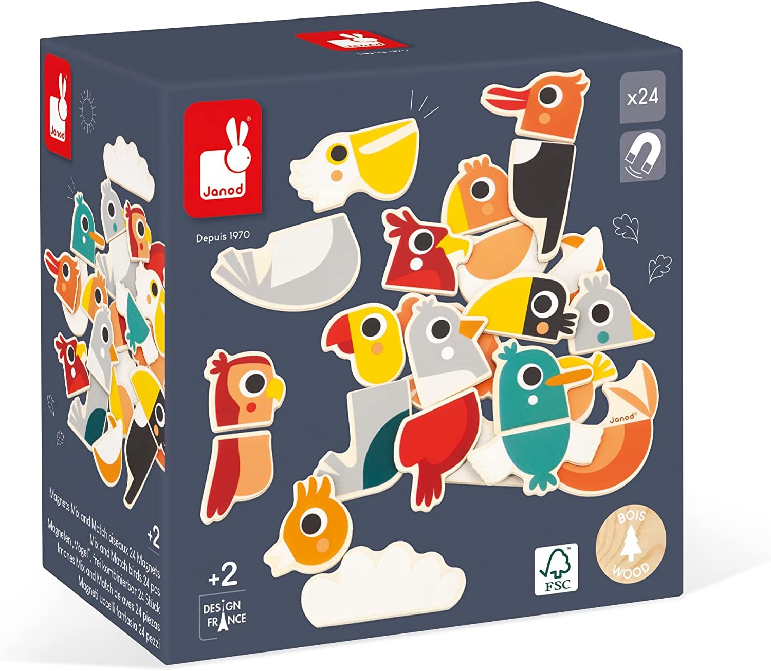 Imanes Mix and Match de aves 24 piezas - Janod J09643