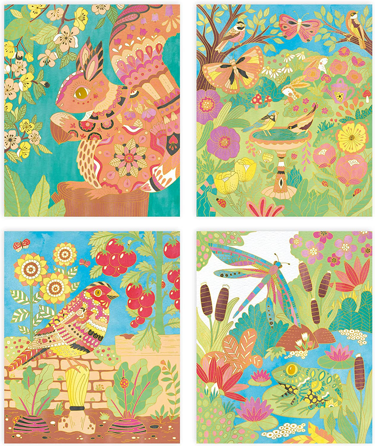 Estuche pintura acuarela cuadros dorados jardín - j07965