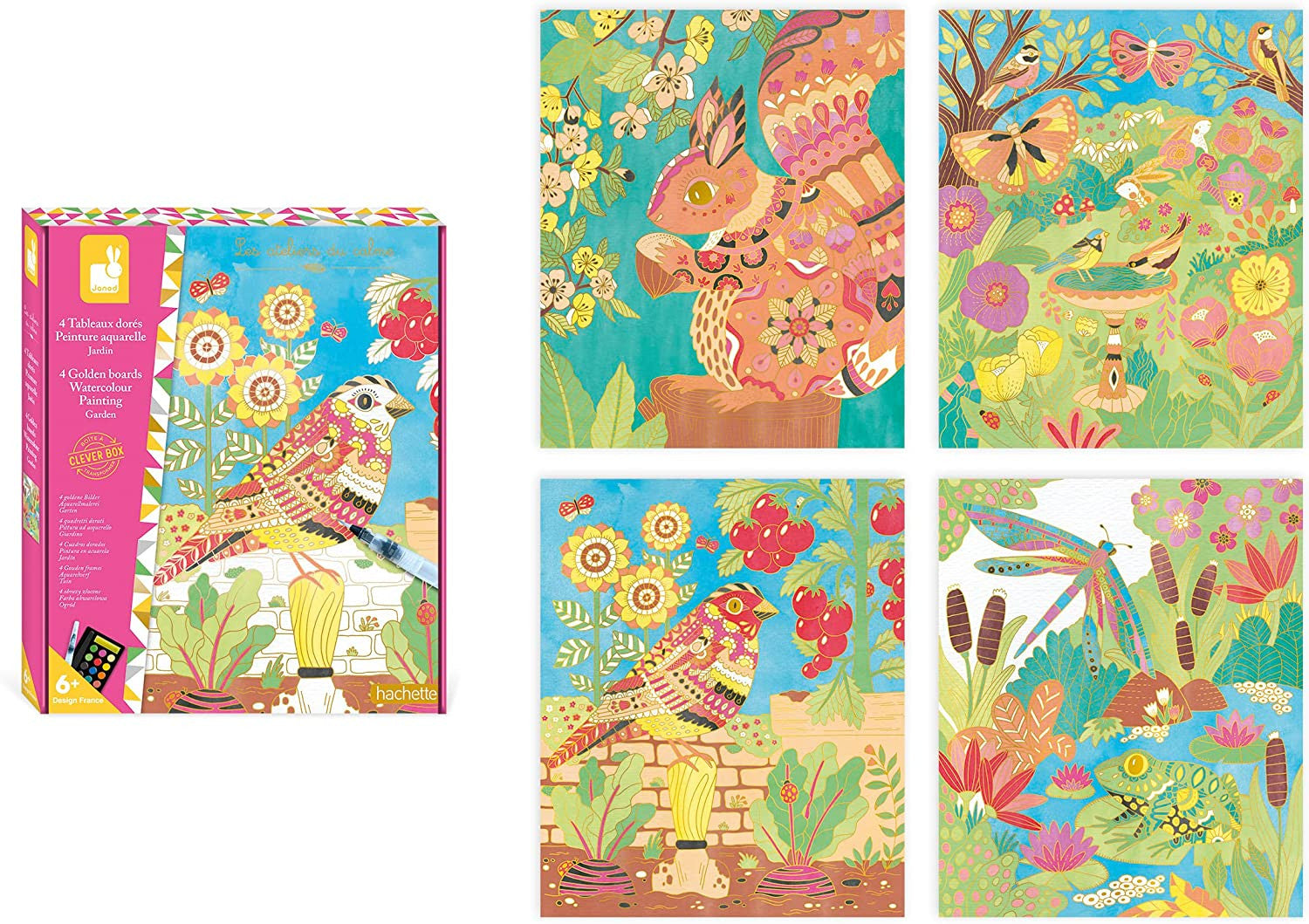 Estuche pintura acuarela cuadros dorados jardín - j07965