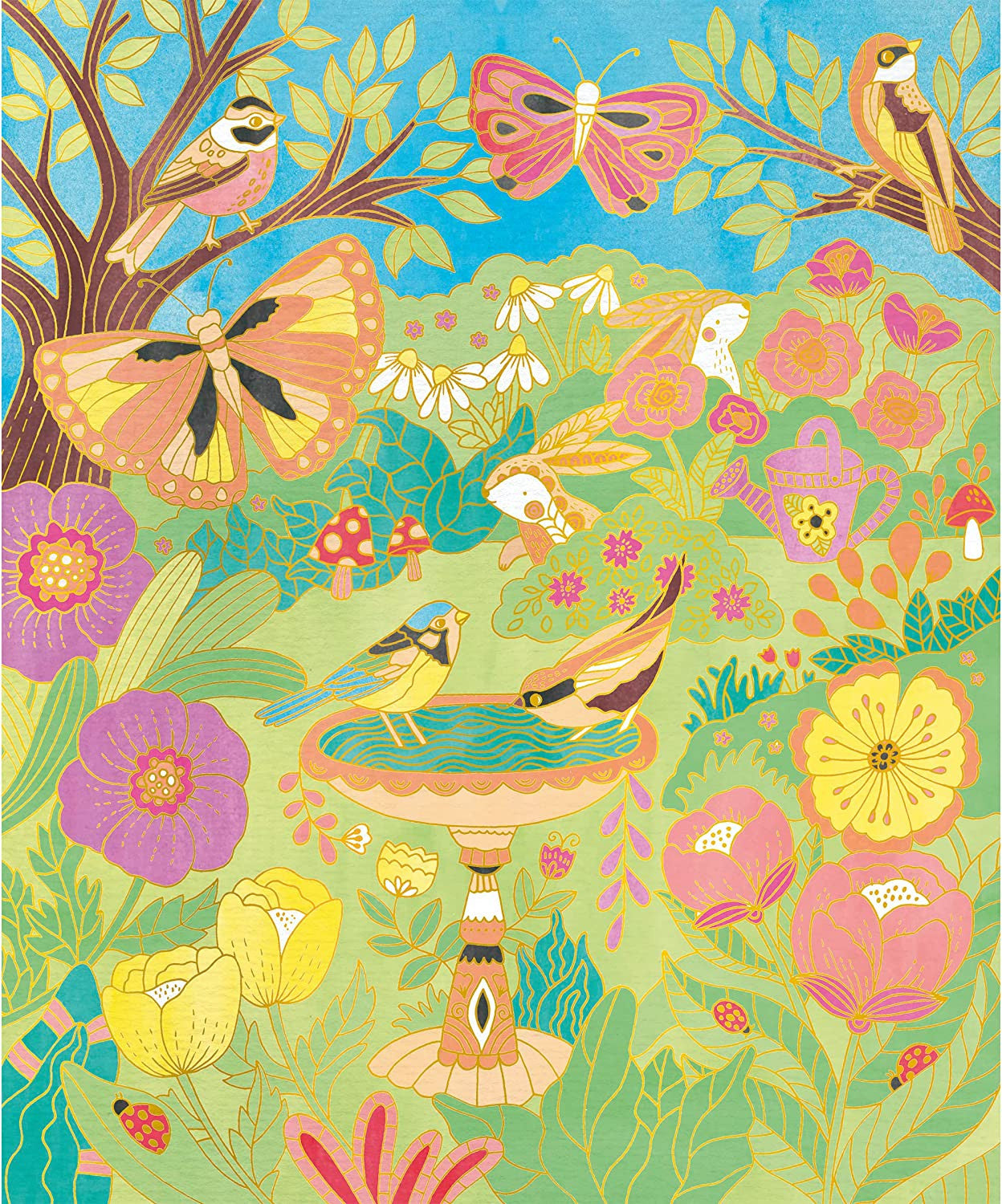 Estuche pintura acuarela cuadros dorados jardín - j07965