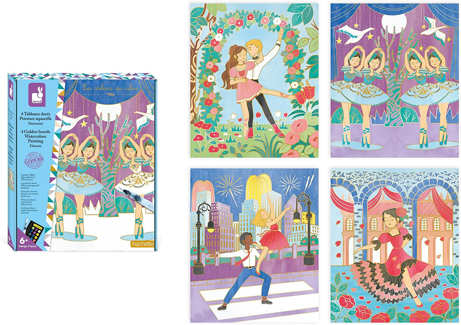 Estuche pintura acuarela cuadros dorados bailarinas - janod j07964