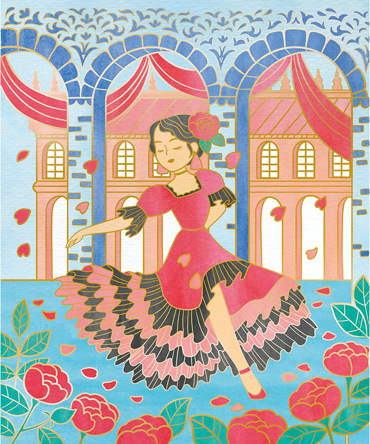 Estuche pintura acuarela cuadros dorados bailarinas - janod j07964