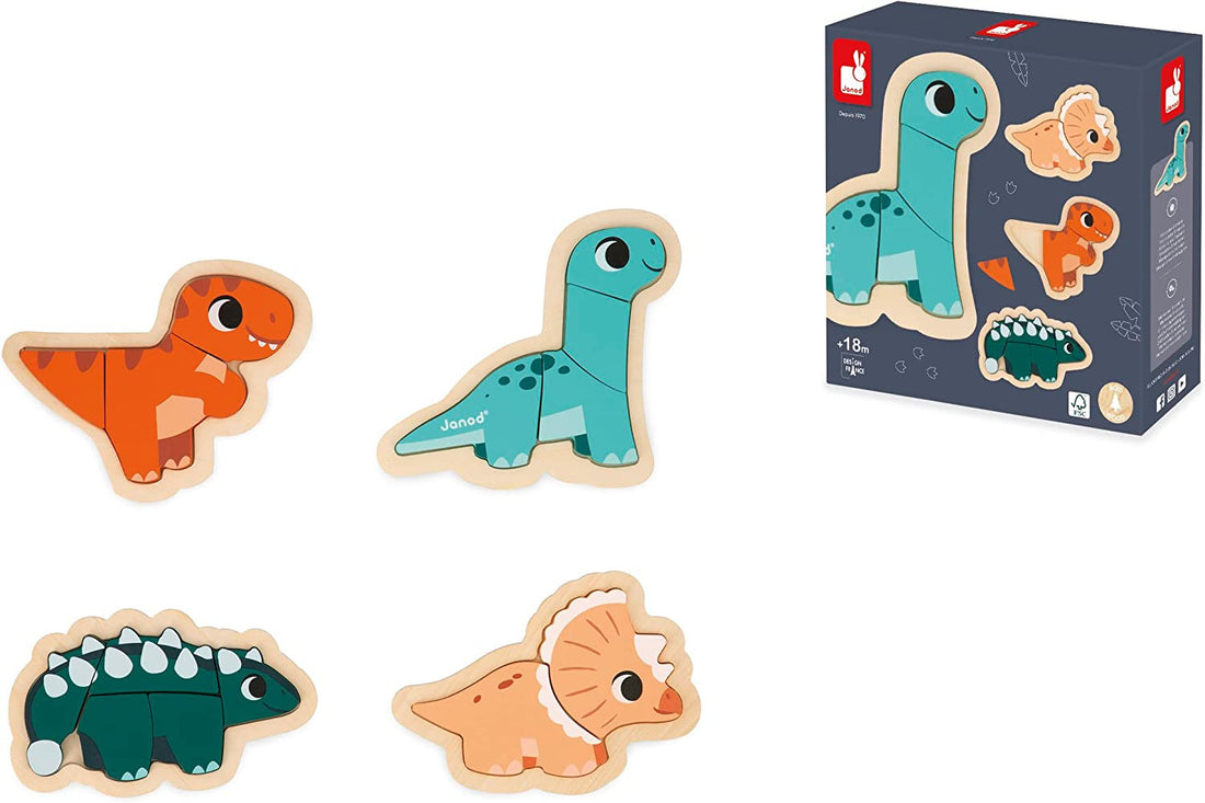 4 Puzles evolutivos de madera Dinosaurios - Janod J05824