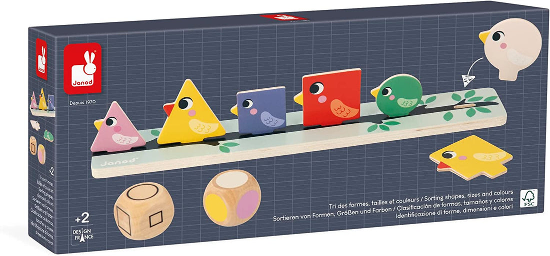 Juego pedagógico Clasificación de formas , tamaños y colores - Pájaros - Janod J05089
