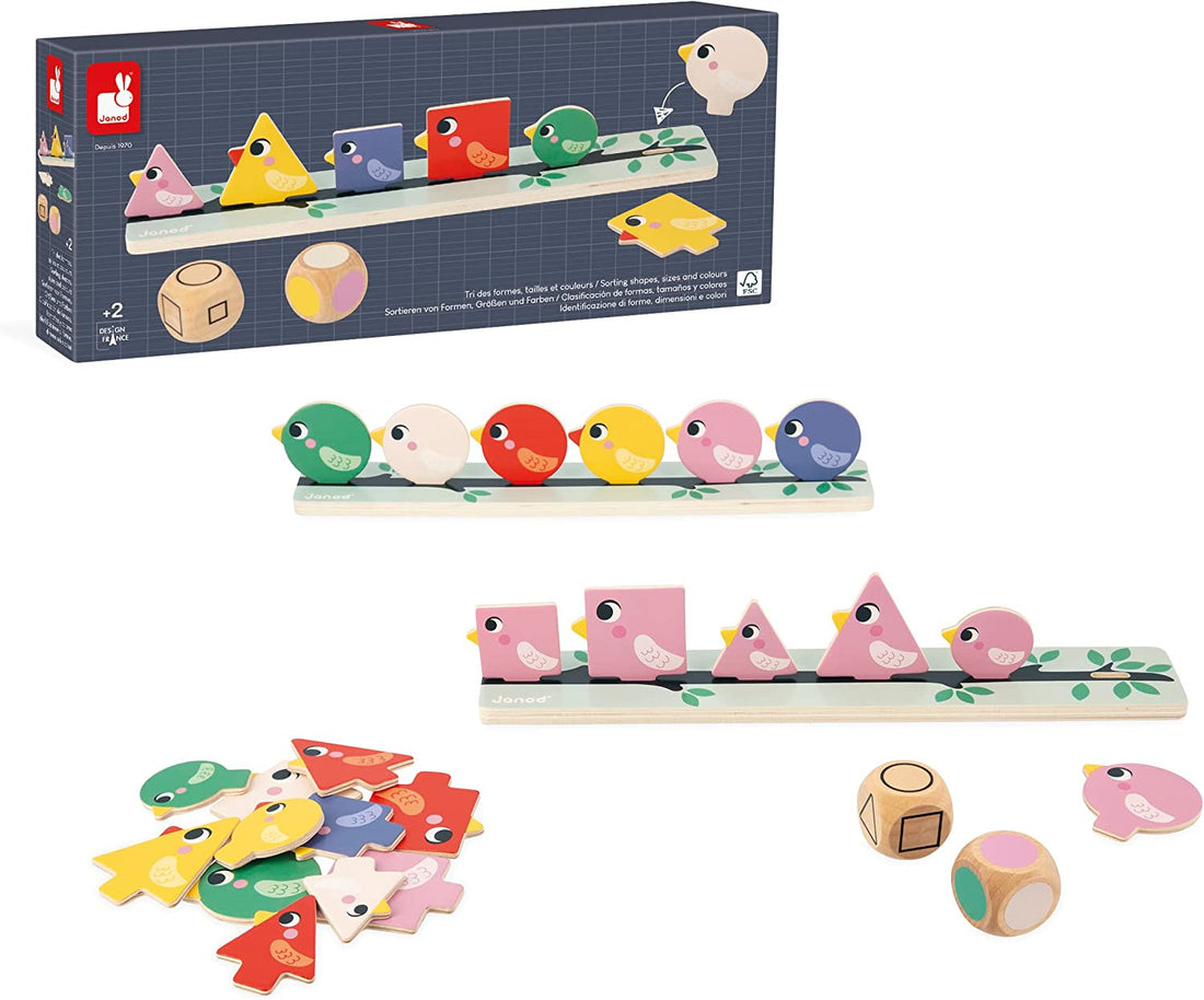 Juego pedagógico Clasificación de formas , tamaños y colores - Pájaros - Janod J05089
