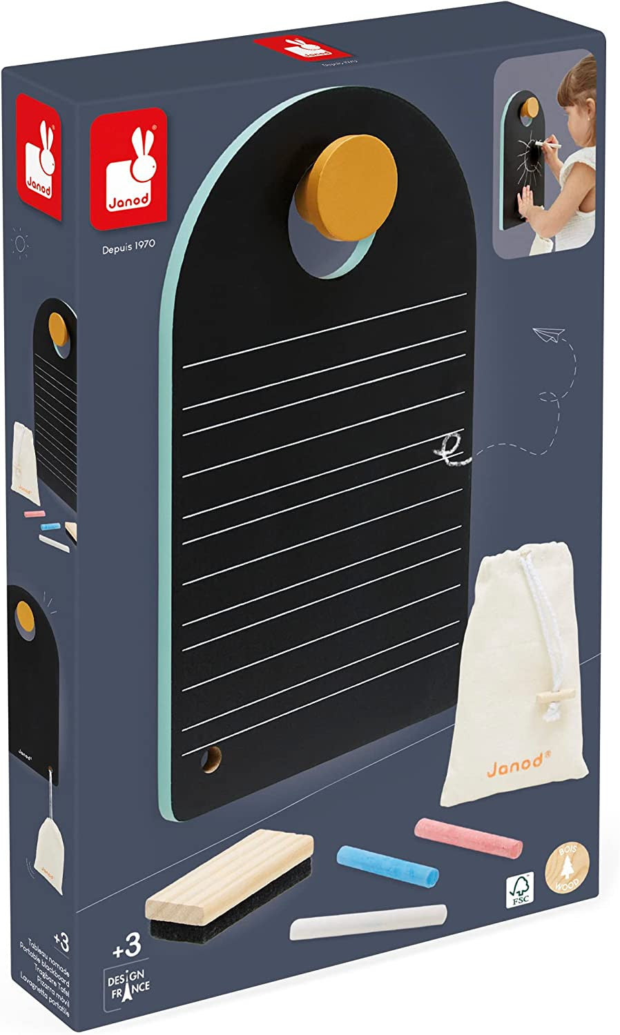 Pizarra infantil negra reversible portátil - janod j09634