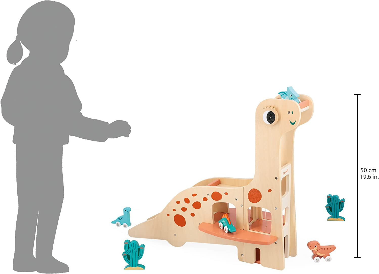 Garaje infantil diplodocus 50 cm de alto para niños +1 año - Janod J05835