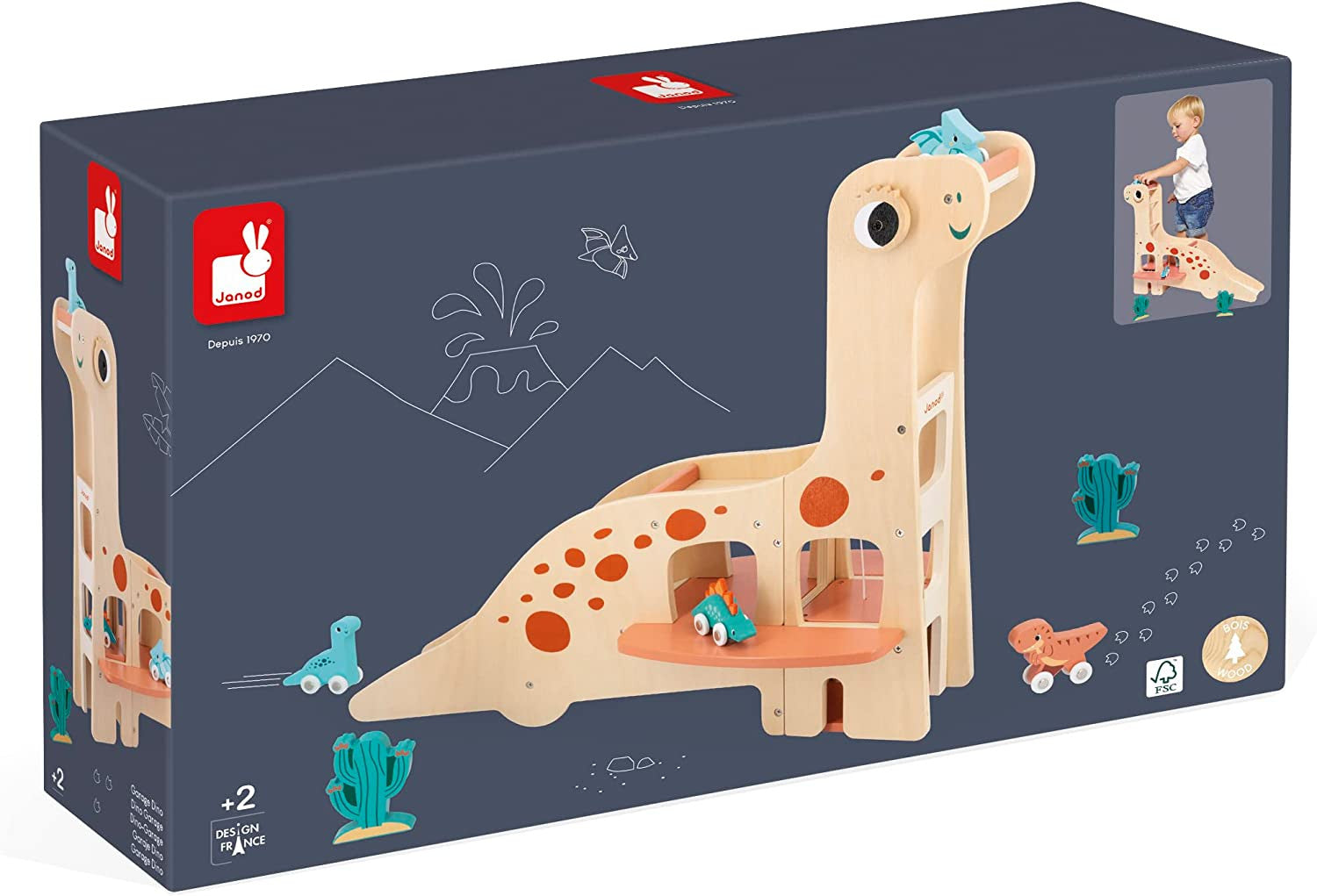 Garaje infantil diplodocus 50 cm de alto para niños +1 año - Janod J05835
