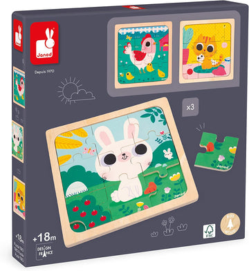 3 Puzles infantiles de madera de 9 piezas - Janod J07113