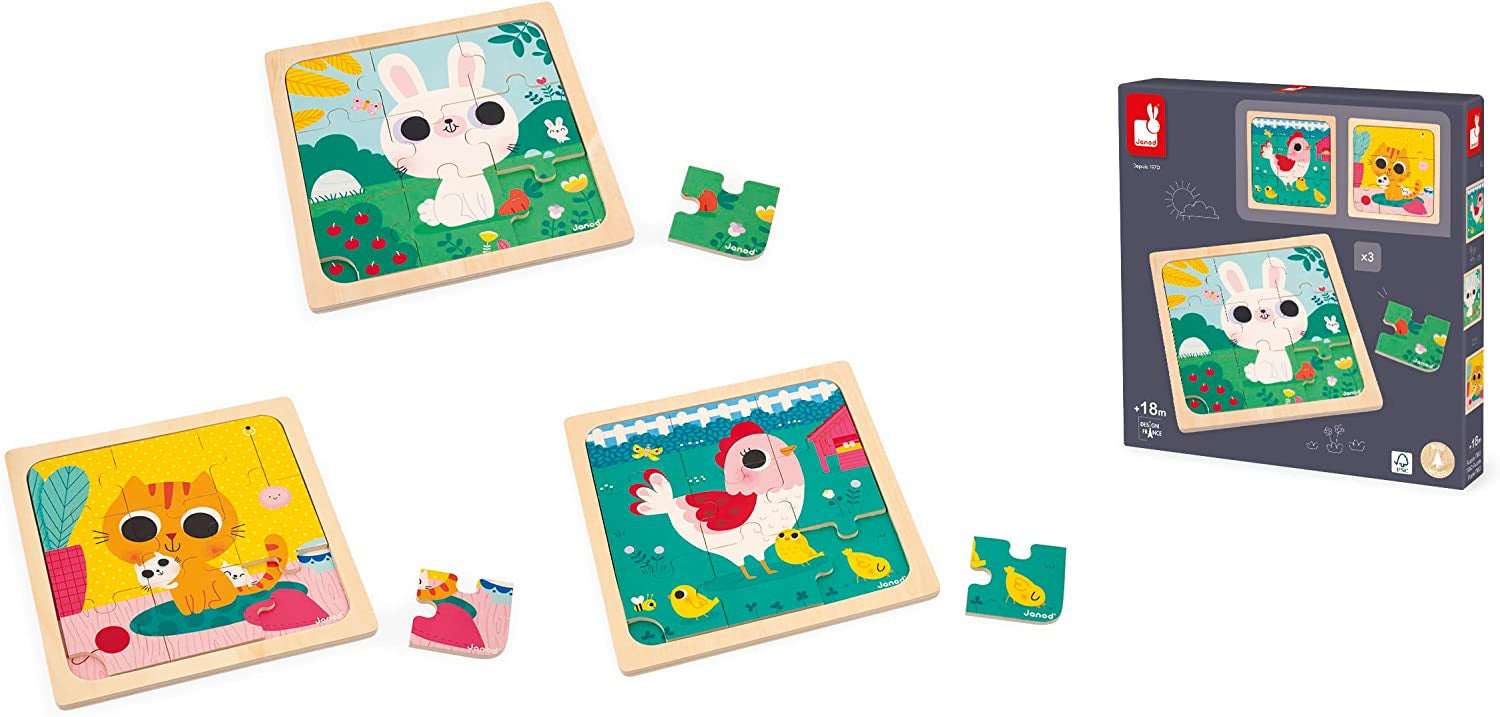 3 Puzles infantiles de madera de 9 piezas - Janod J07113