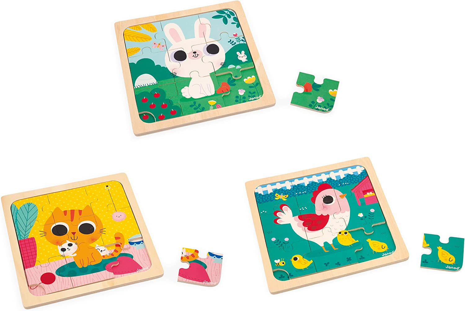 3 Puzles infantiles de madera de 9 piezas - Janod J07113