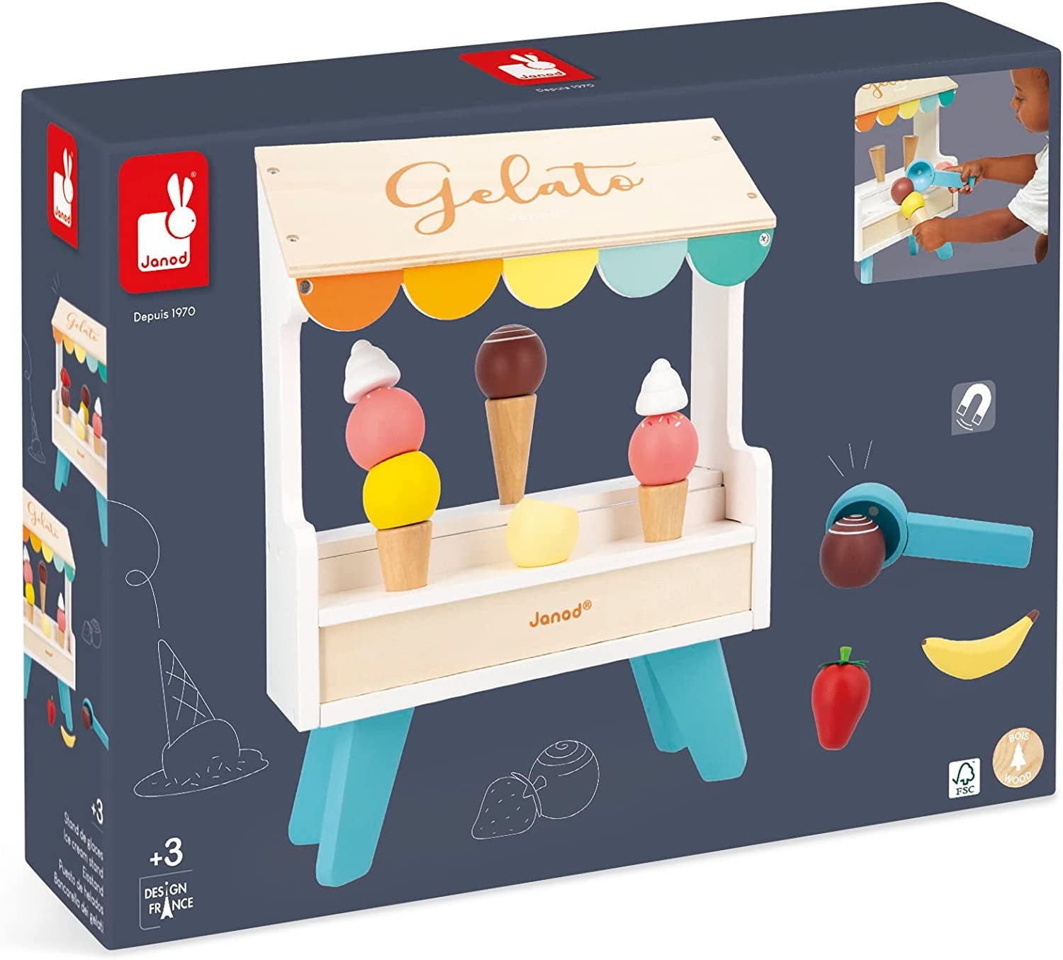 Puesto de helados de madera, helados magneticos - janod j06558