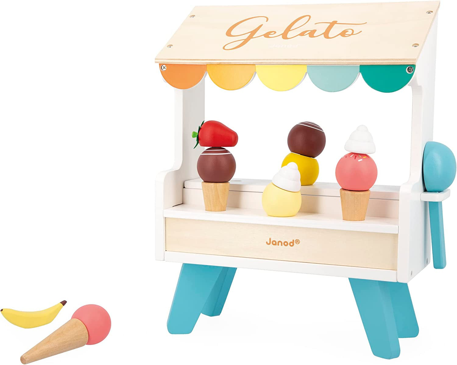 Puesto de helados de madera, helados magneticos - janod j06558