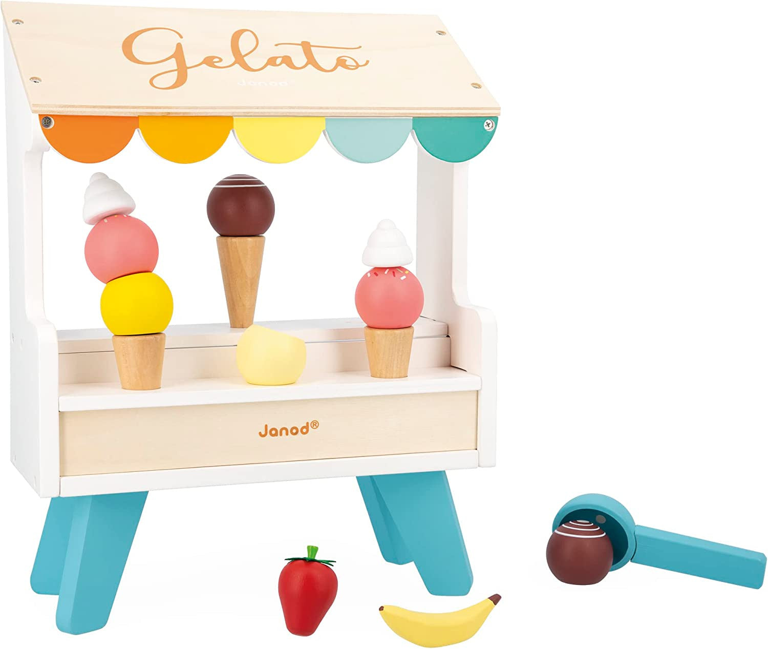 Puesto de helados de madera, helados magneticos - janod j06558