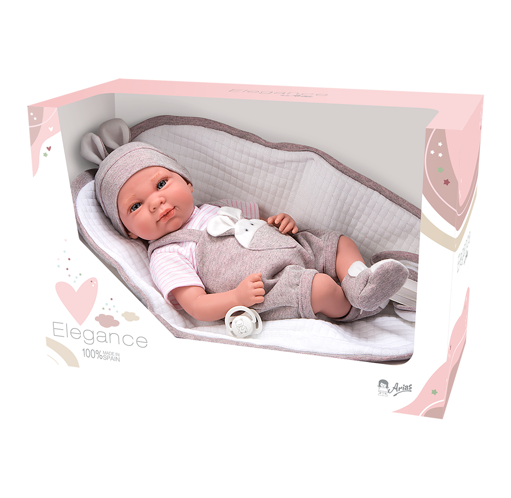 Muñeca con peso Cris de Arias presentada en su caja original, lista para regalar y aprender jugando de verdad.