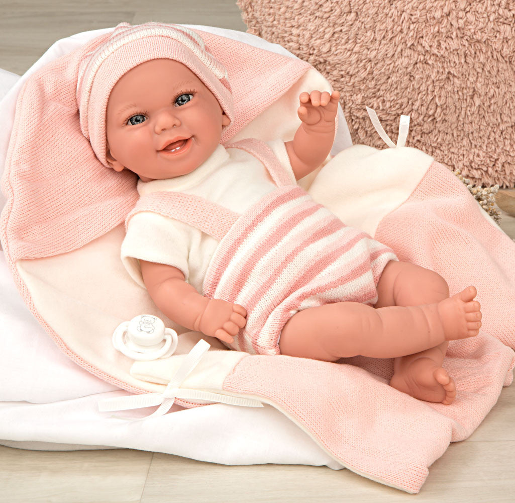 Muñeca con peso Elegance Babyto rosa rayas con manta - Arias 60750
