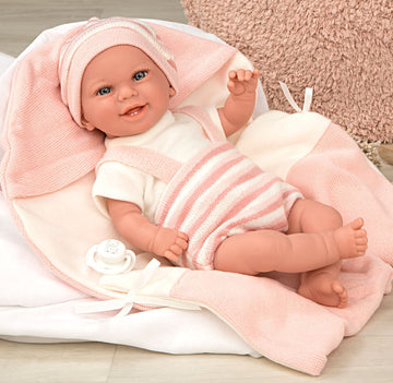 Muñeca con peso Elegance Babyto rosa rayas con manta - Arias 60750