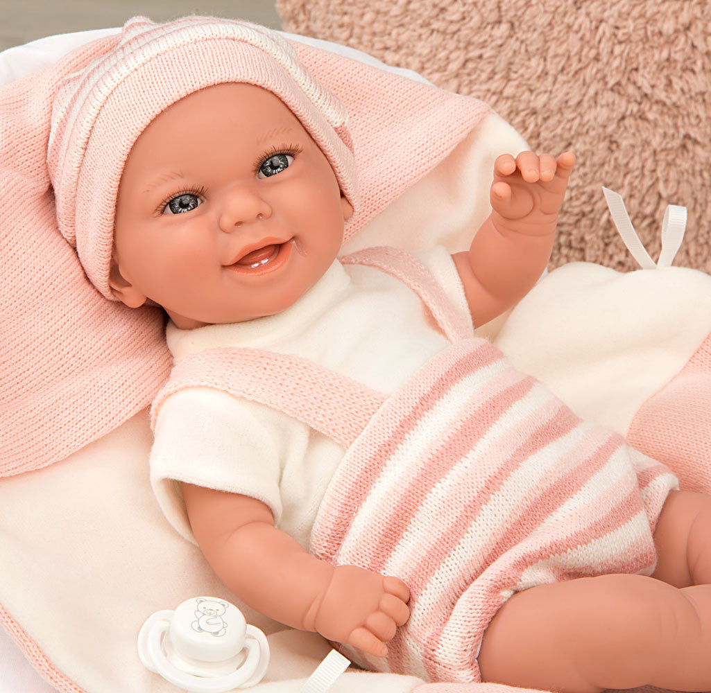 Muñeca con peso Elegance Babyto rosa rayas con manta - Arias 60750