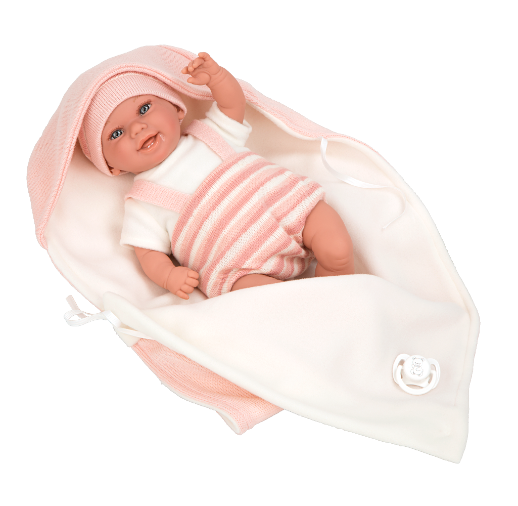 Muñeca con peso Elegance Babyto rosa rayas con manta - Arias 60750