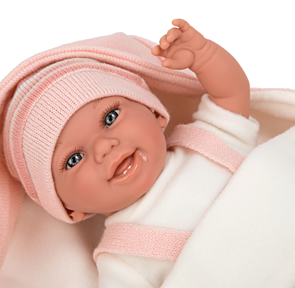 Muñeca con peso Elegance Babyto rosa rayas con manta - Arias 60750