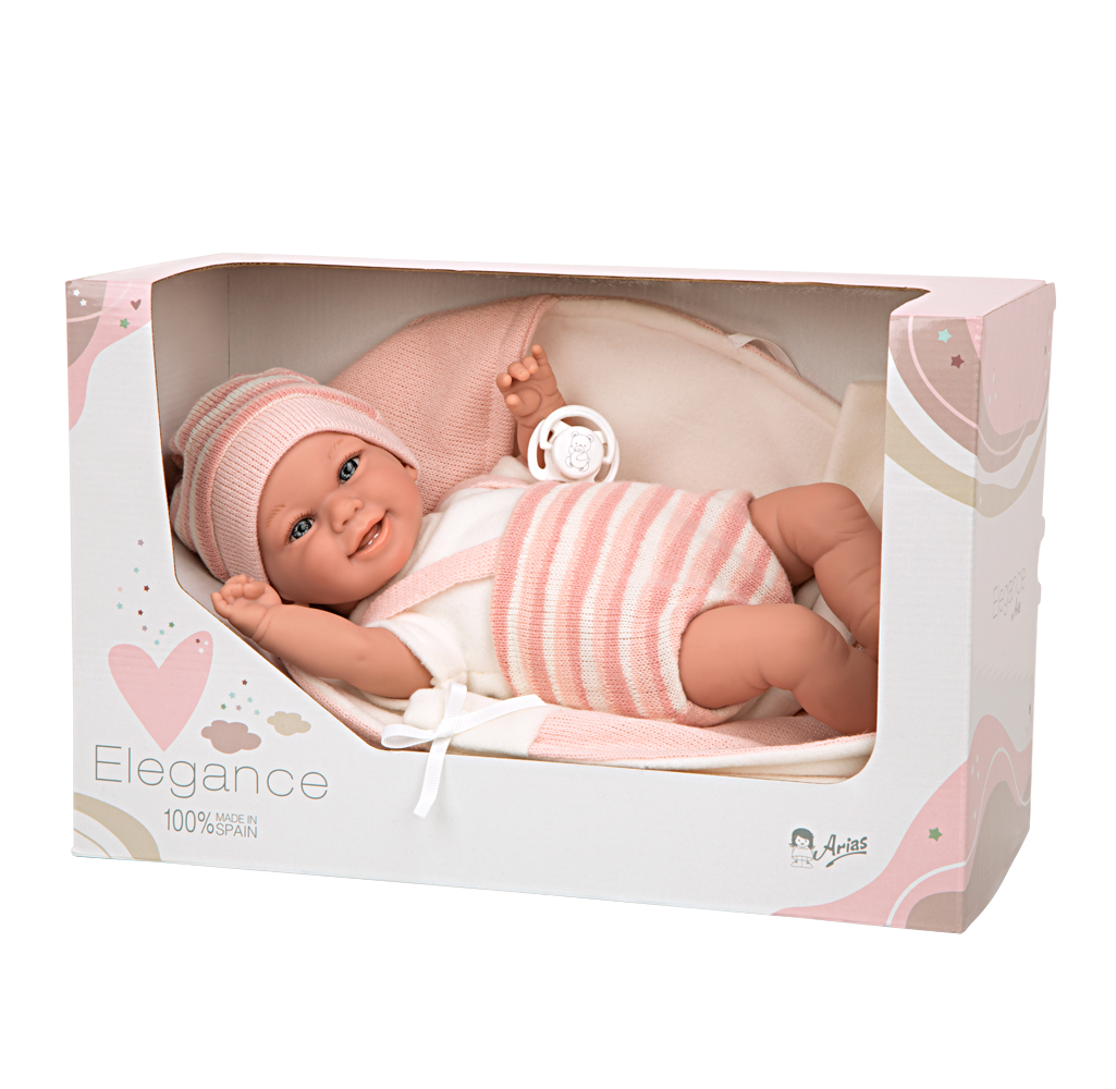 Muñeca con peso elegance 35cm babyto rosa rayas con manta - arias 60750