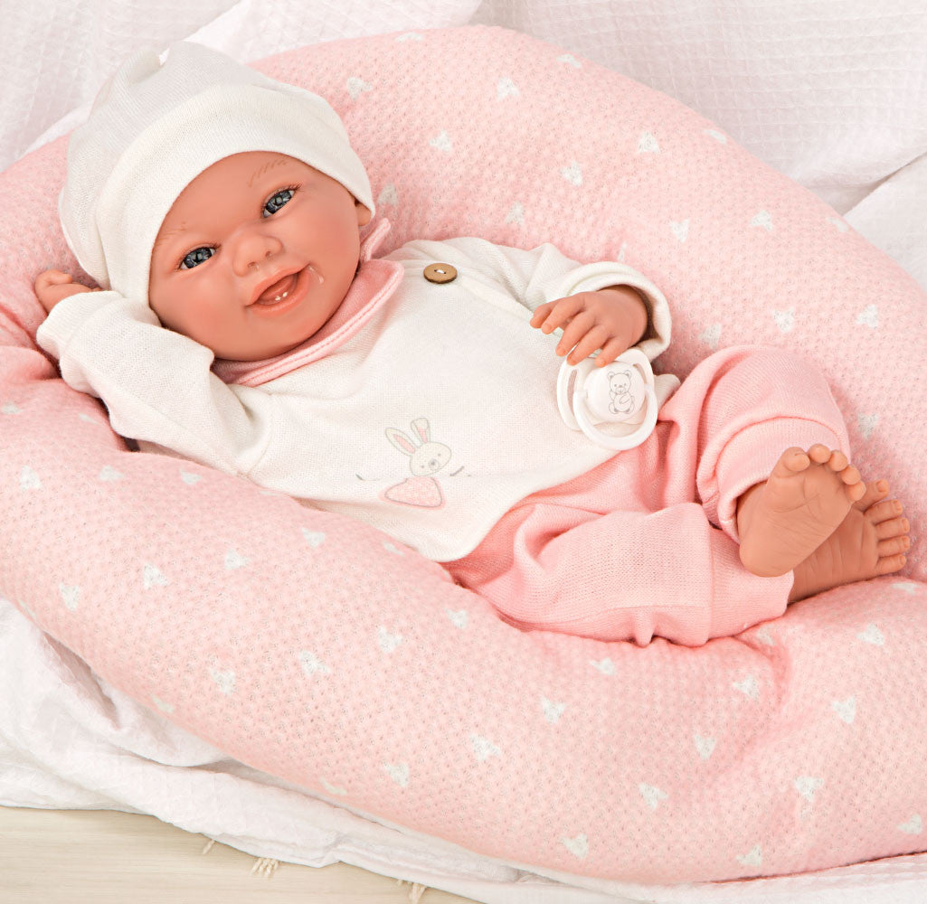 Muñeca con peso Elegance 40 cm Colin rosa con cojín - Arias 60762