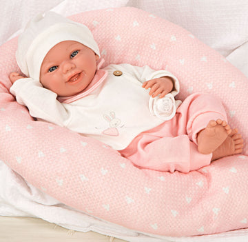 Muñeca con peso Elegance 40 cm Colin rosa con cojín - Arias 60762