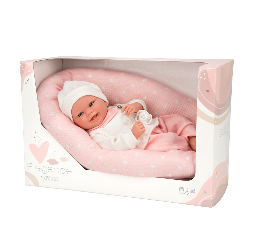 Muñeca con peso Elegance 40 cm Colin rosa con cojín - Arias 60762