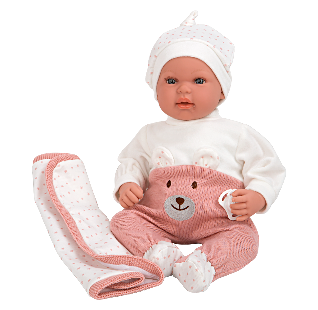 Muñeca Elegance 45 cm Mies rosa con manta y mecanismo de risa - Arias 65351