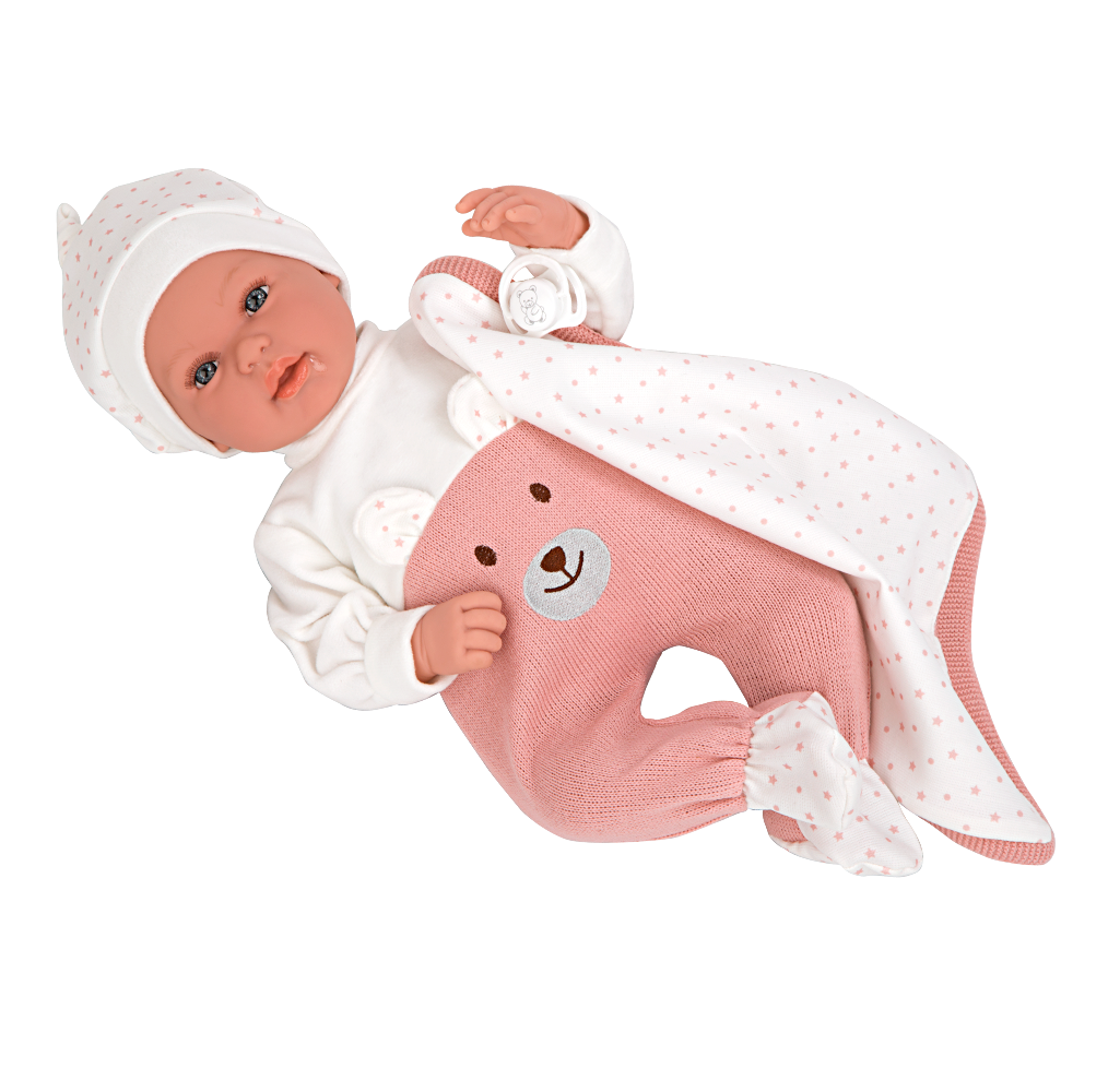 Muñeca Elegance 45 cm Mies rosa con manta y mecanismo de risa - Arias 65351