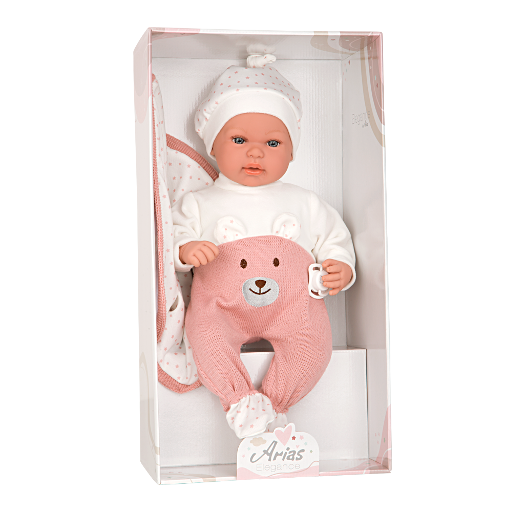 Muñeca Elegance 45 cm Mies rosa con manta y mecanismo de risa - Arias 65351