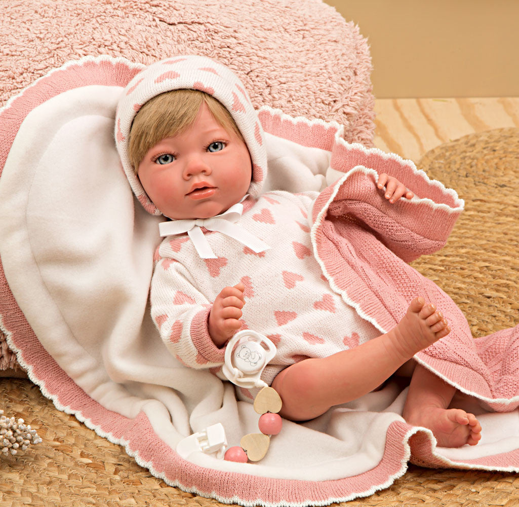 Bebé Reborn 40 cm Cristina rosa con manta - Arias 98141