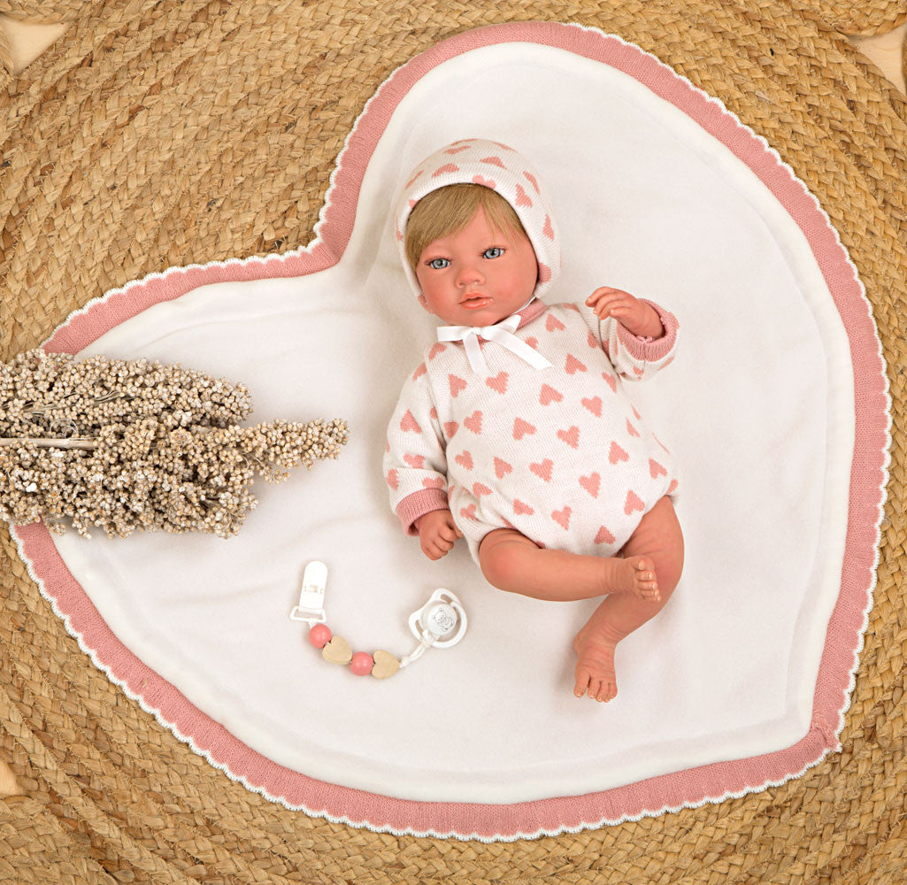Bebé Reborn 40 cm Cristina rosa con manta - Arias 98141