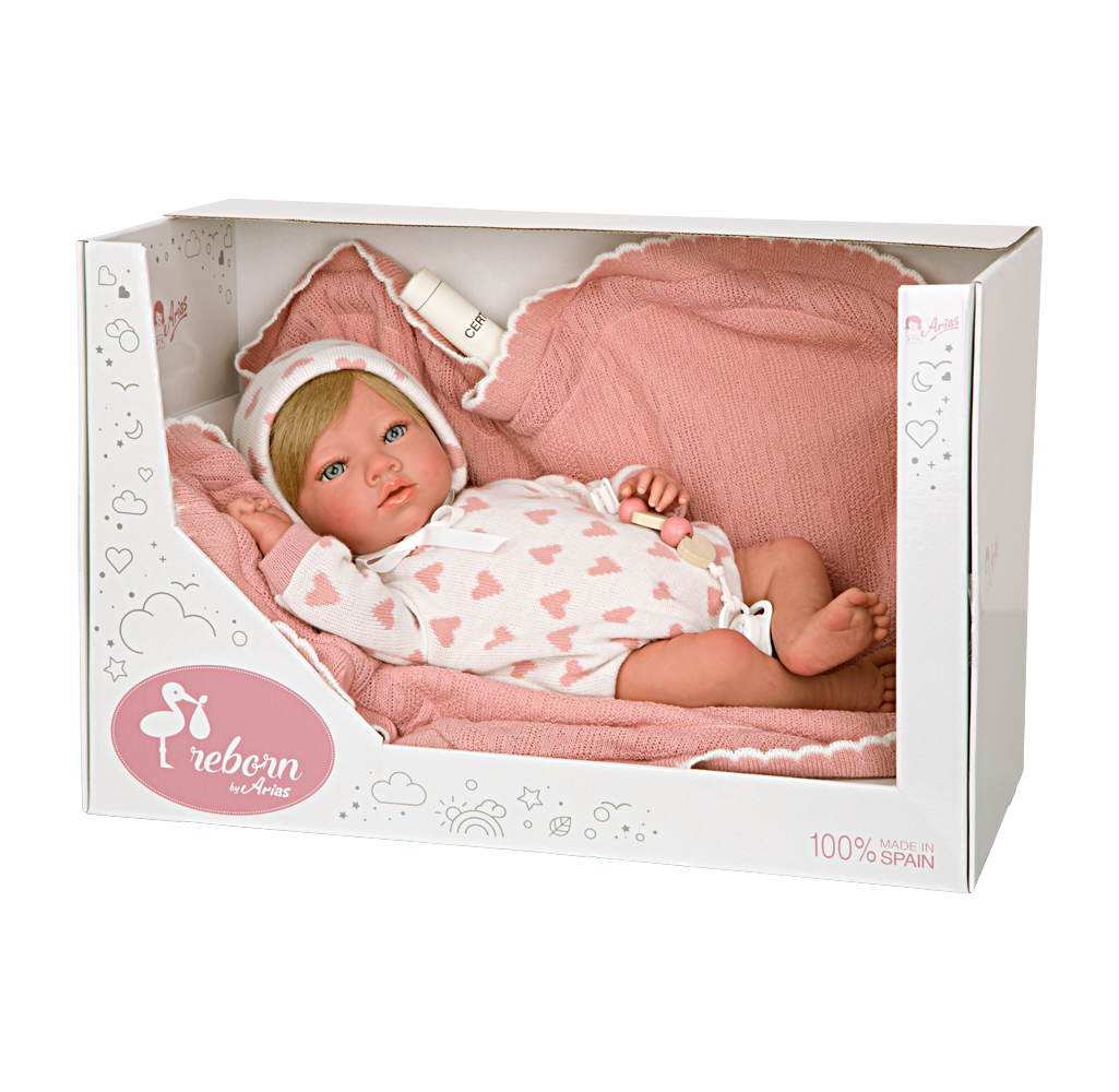 Bebé Reborn 40 cm Cristina rosa con manta - Arias 98141