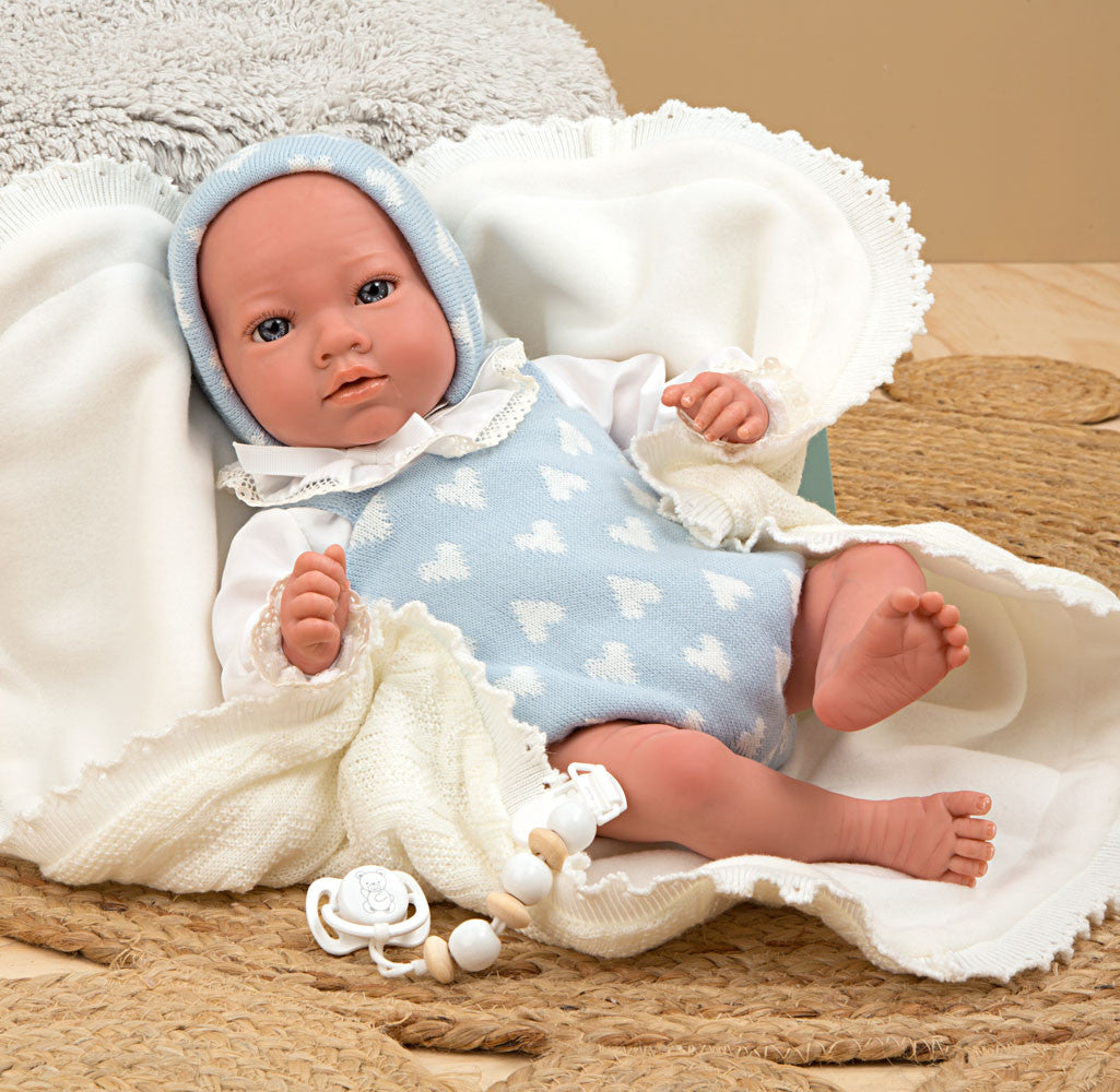 Bebé Reborn 40 cm Ian azul con manta - Arias 98142