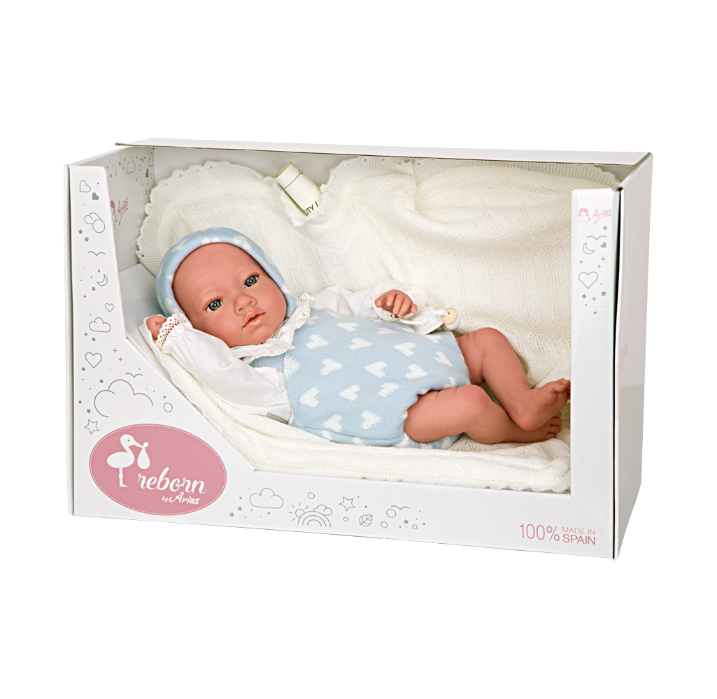 Bebé Reborn 40 cm Ian azul con manta - Arias 98142