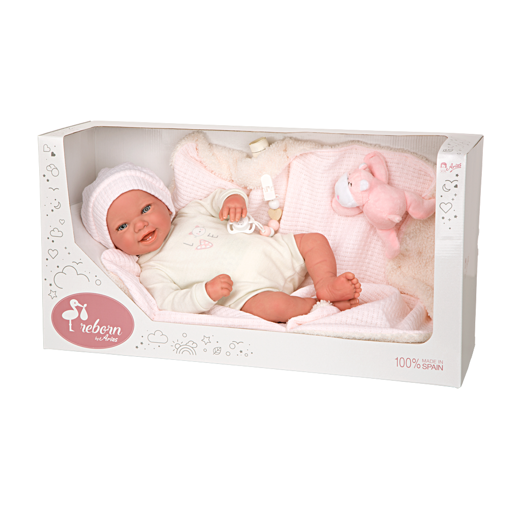Bebé Reborn 45 cm Viviane con manta y peluche - Arias 98147