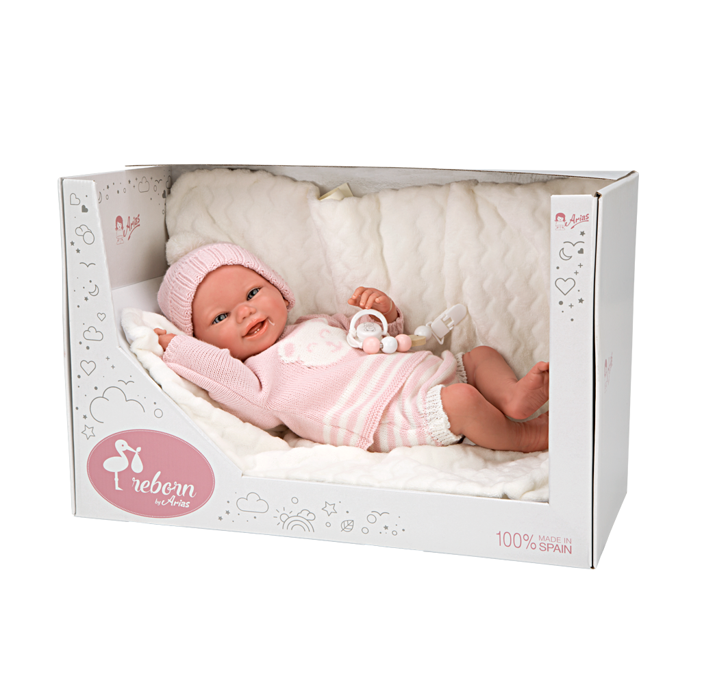 Bebé Reborn 40 cm Adriana rosa con manta - Arias 98149