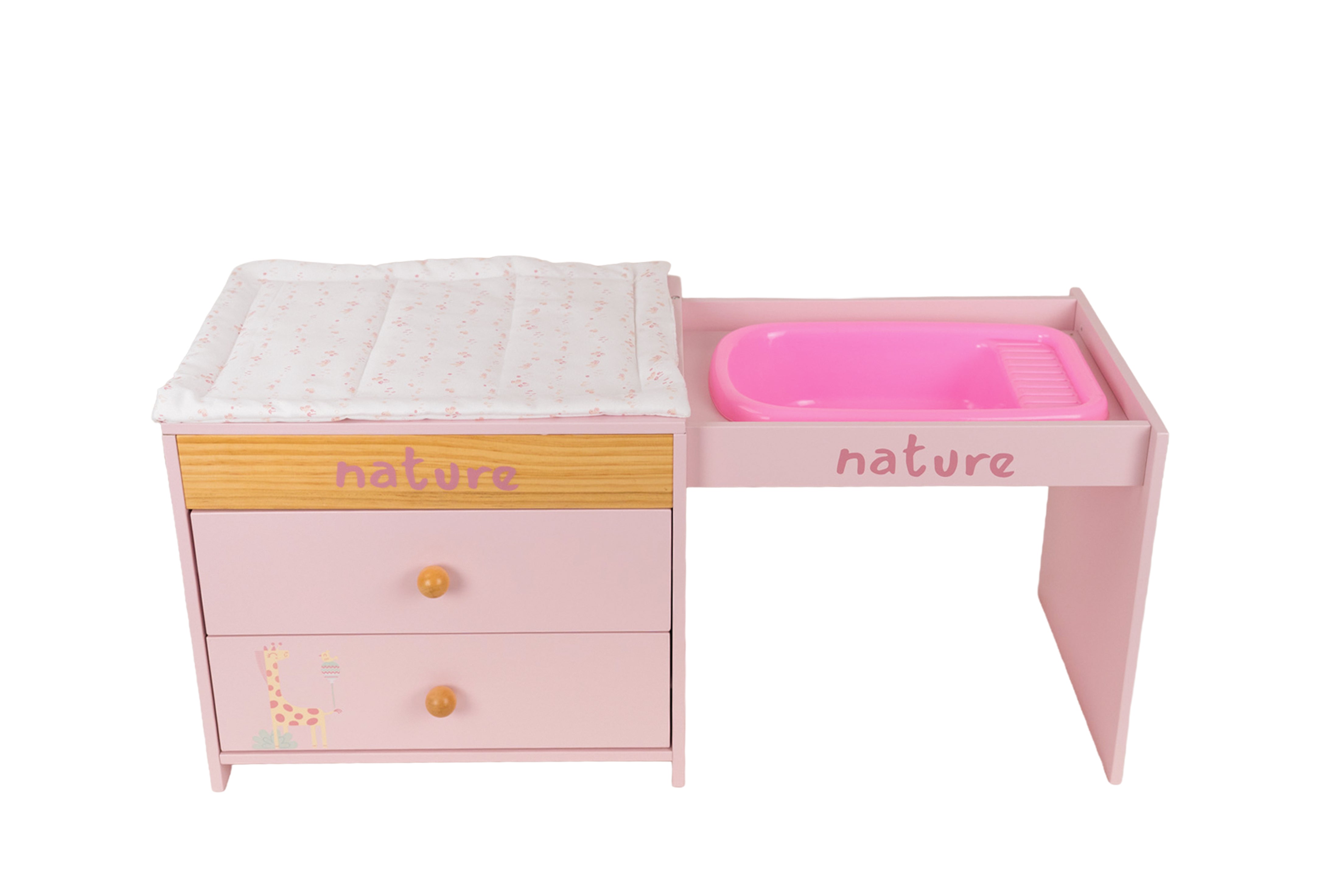 Cambiador 3 en 1 Muñecas Arias Nature 21591 - vista completa con bañera integrada desplegada