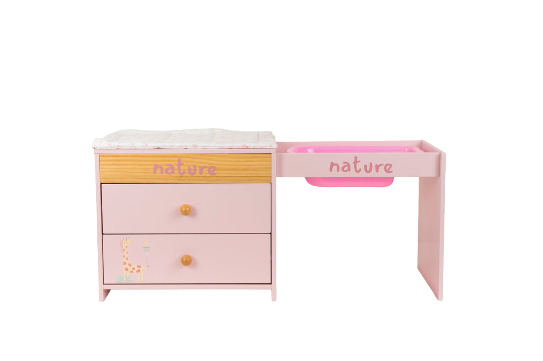 Cambiador 3 en 1 Muñecas Arias Nature 21591 - detalle cajones y acabado madera natural