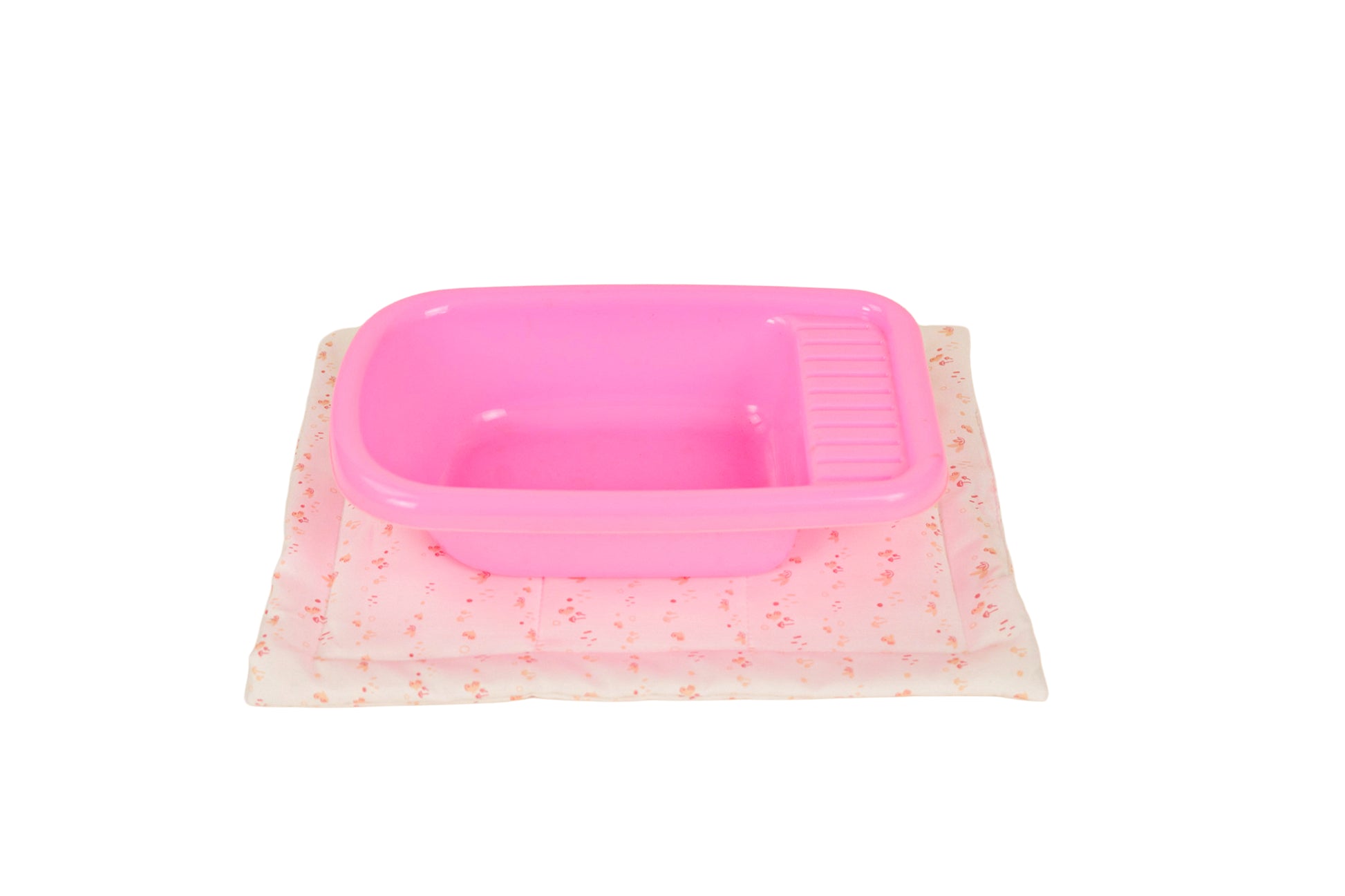 Bañera rosa del cambiador 3 en 1 Arias Nature 21591 - vista superior bañera desplegada con colchoneta estampada